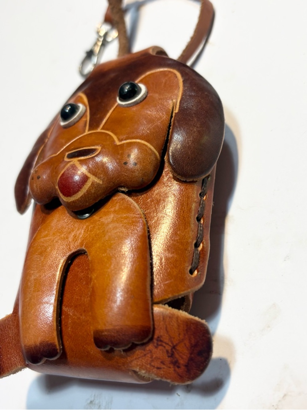 Handcrafted Leather Dog flap cell phone container pouch - Picture 6 of 10